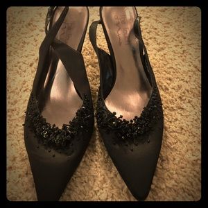 Size 9 black satin sling backs